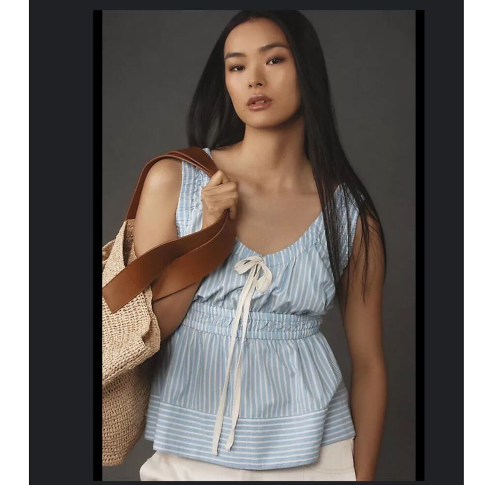 Anthropologie smocked striped sleeveless top